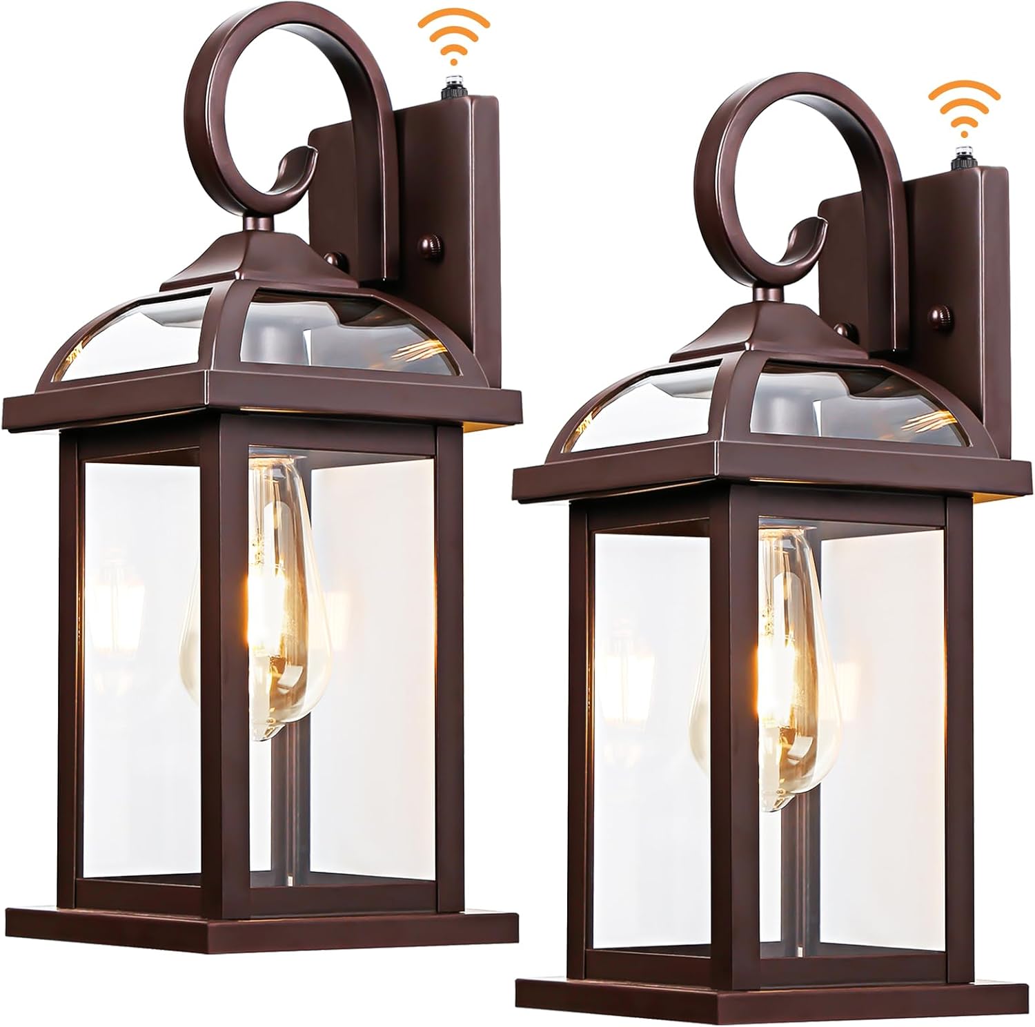 Dusk to Dawn Outdoor Lighting Oil Rubbed Bronze 2-Pack, 15 Inch Aluminum Anti-Rust Front Porch Lights with IP65 Clear Tempered Glass Exterior Light Fixtures for House Brown Carriage Lights