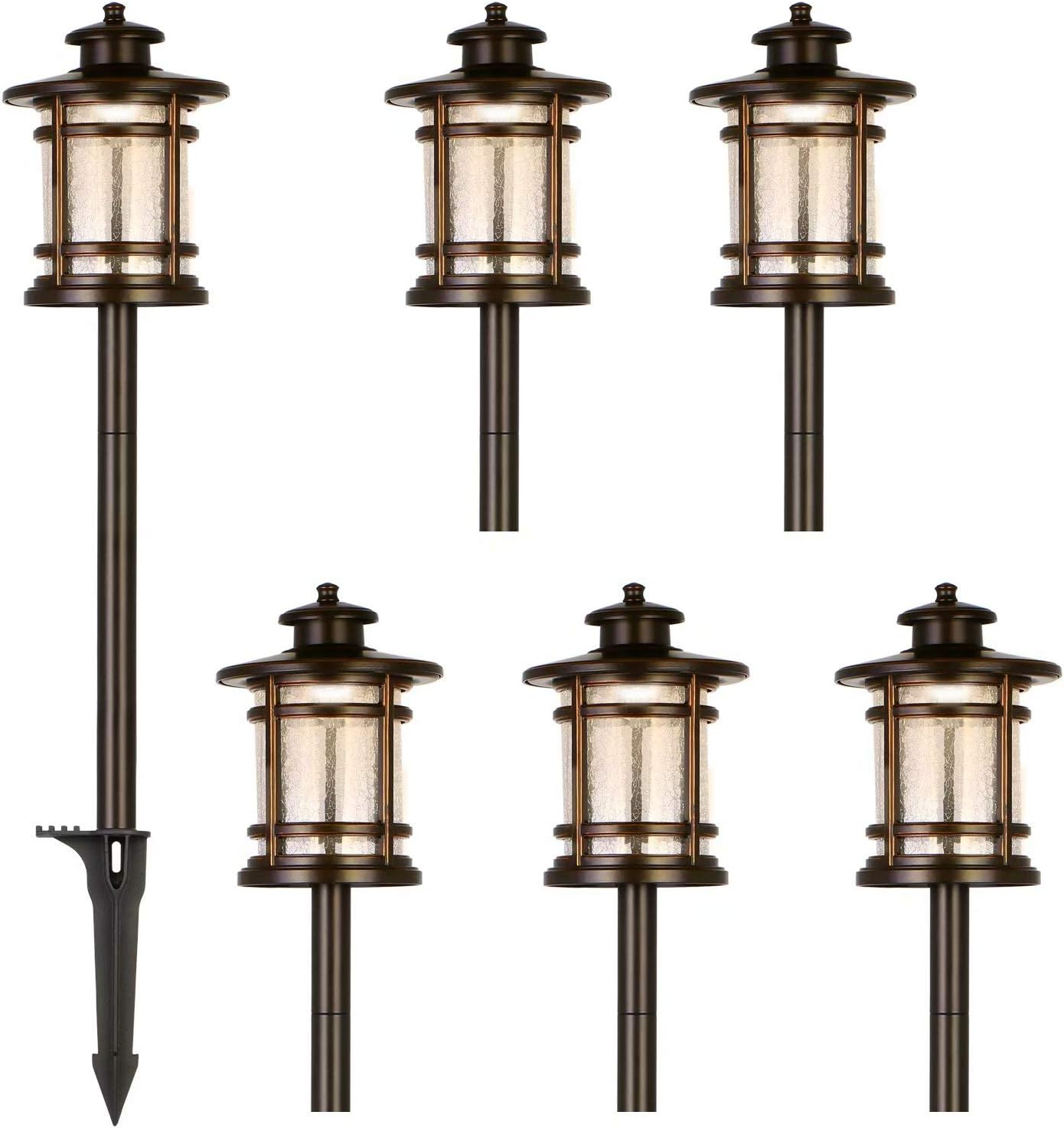 hykolity Low Voltage ORB LED Landscape Path Light W/ Crackled Shade, 3.4W 155LM 12V Wired Outdoor LED Walkway Light, Die-cast Aluminum Construction, 30-Watt Equivalent, 15-Year Lifespan-6Pack