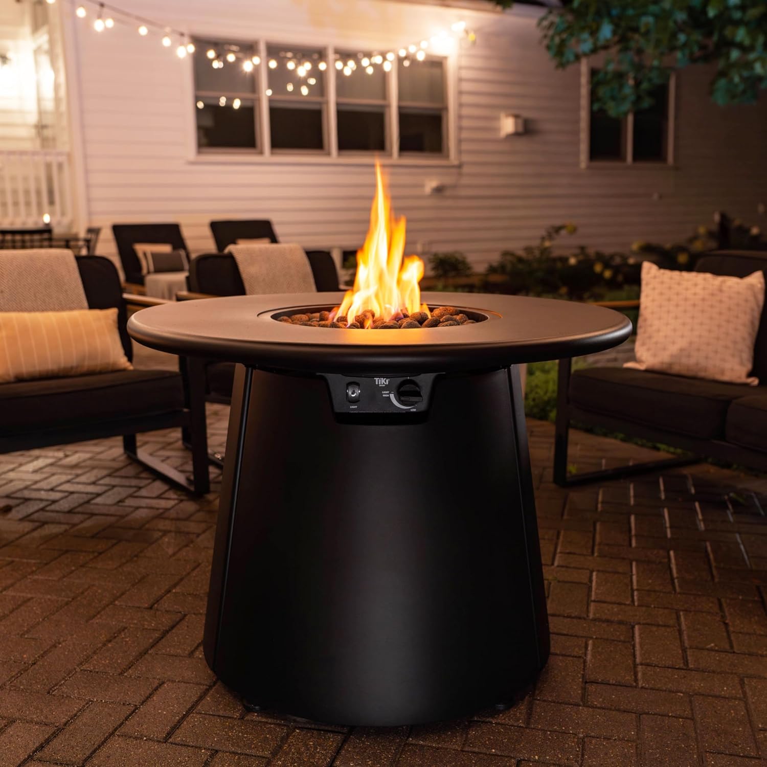 TIKI 38-Inch Customizable Propane Fire Pit Table Attachment – Modern Black Accessory for Outdoor Gas Fire Pit, Patio, and Backyard Spaces