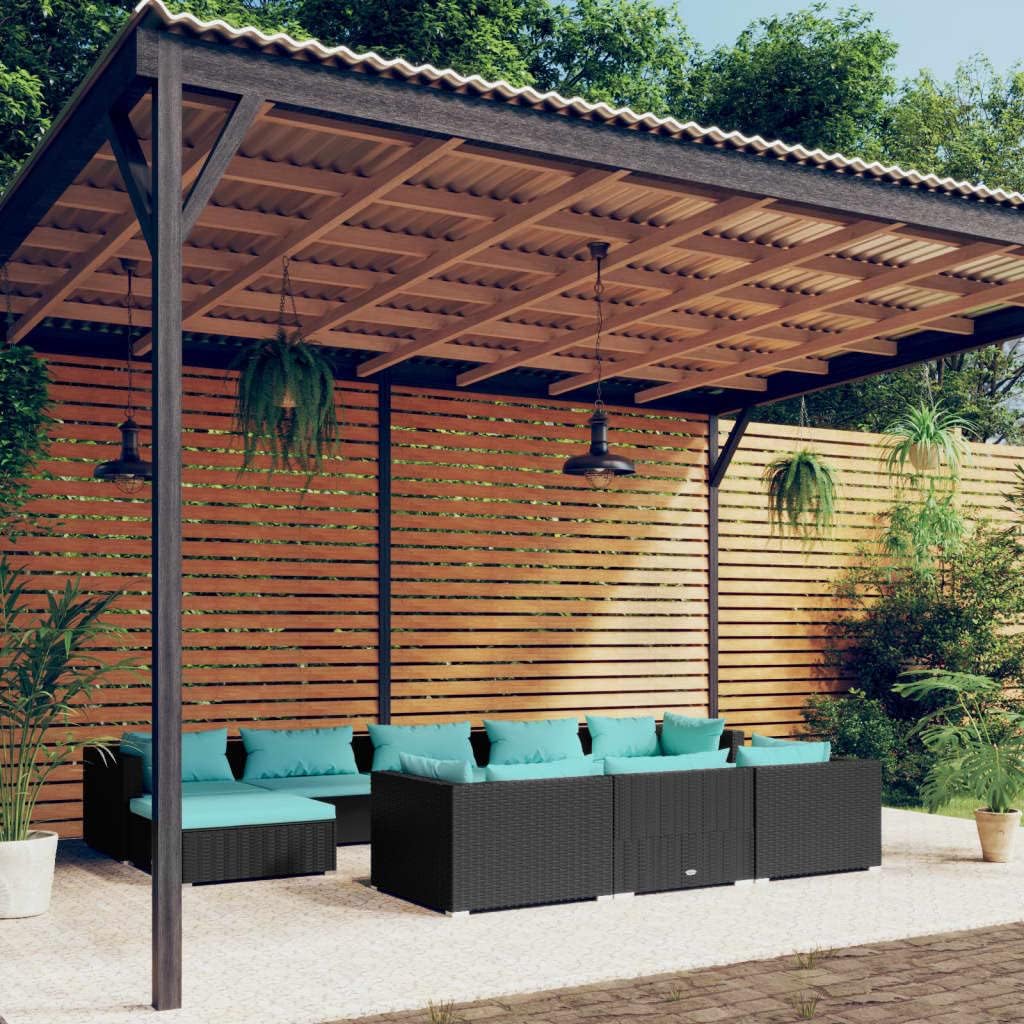 10 Piece Patio Lounge Set with Cushions Black Poly Rattan,Contemporary Modular Patio Lounge Set with Comfortable Cushions and Versatile Design for Outdoor Relaxation Patio Furniture, Outdoor Furniture
