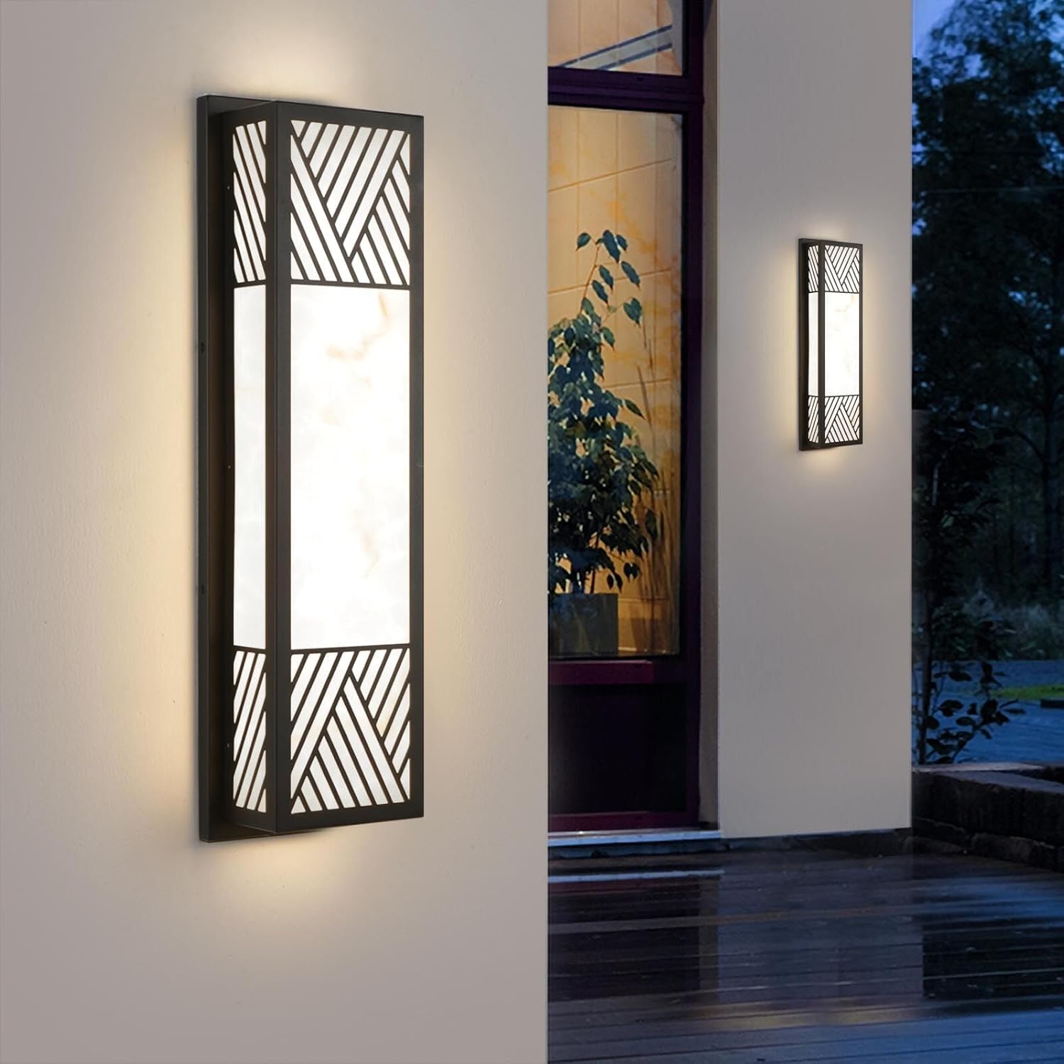 Outdoor Wall Light LED 26W 24.8in Black Metal - Rectangle Modern ExteriorLight Fixture with Resin Shade,Waterproof Porch Lighting Brightens to Garage,Front Door,Patio