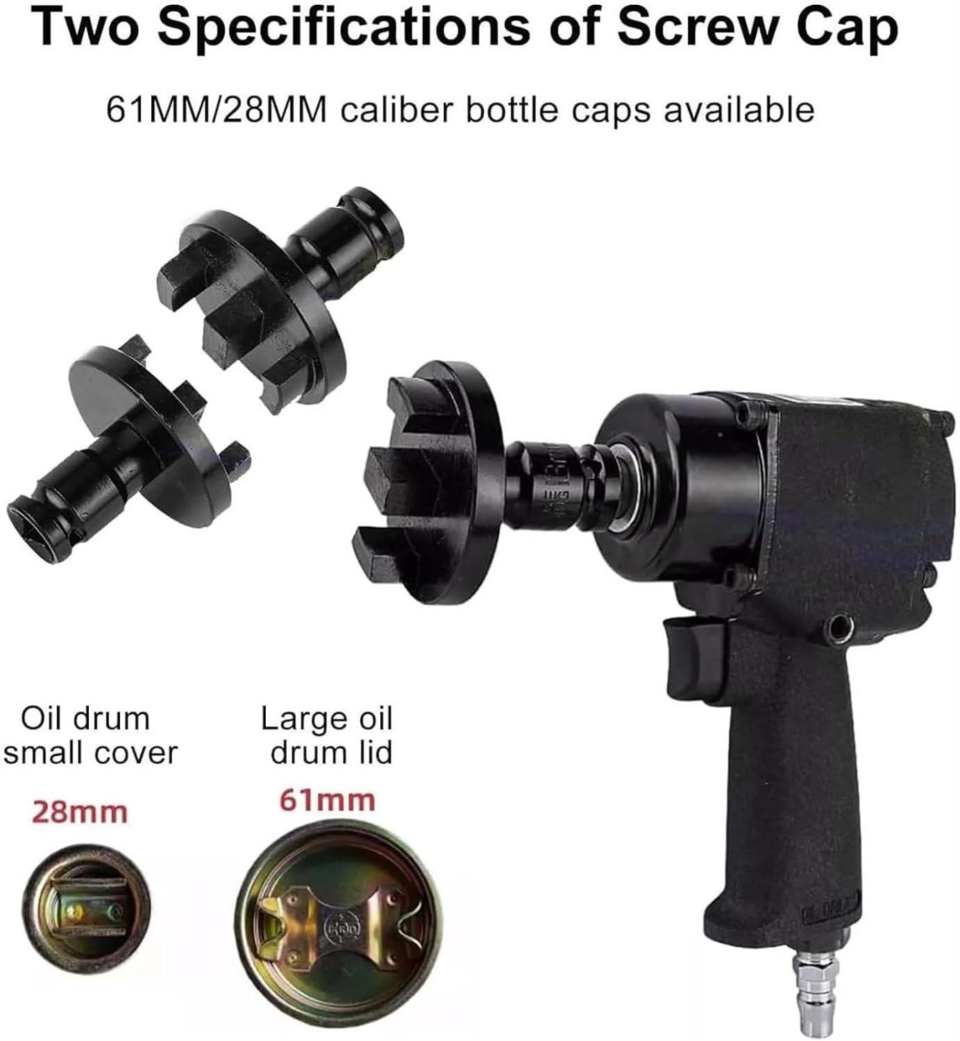 Pneumatic Oil Drum Capping Machine, 28MM+61MM, Idling Speed 7000RPM, 1/4 Inch Air Inlet, Forward and Reverse Adjustable, Suitable for Liquid Packaging Industry