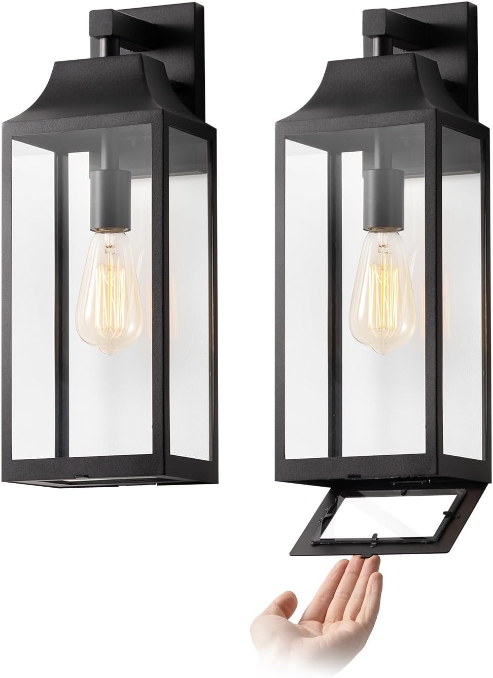 mirrea 18-inch Outdoor Porch Wall Light for House, Exterior Wall Mount Lighting Fixture for Patio, Outside Wall Lamp for Garage, Waterproof Outdoor Lantern, Matte Black, Set of 2