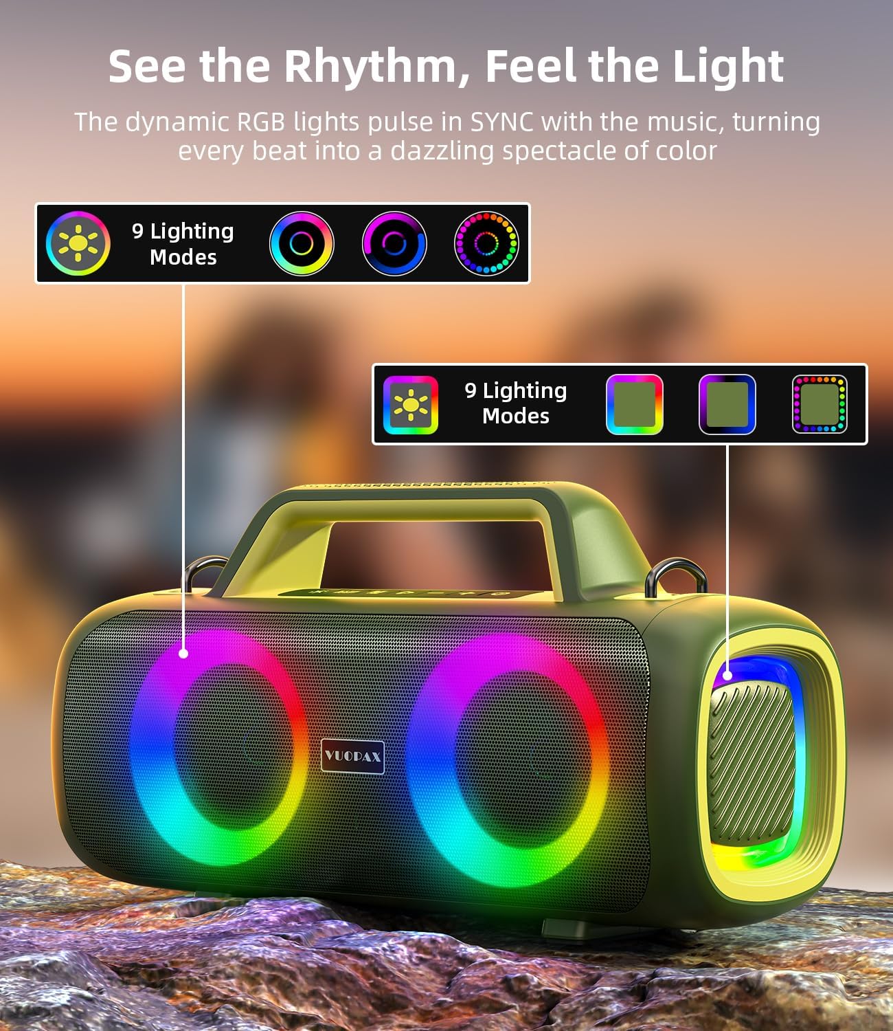Portable Bluetooth Speaker Wireless,140W Peak Loud Sound with 2 Subwoofers and 2 Tweeters, Plus Bass Boost, IP65 Waterproof Outdoor Speaker, 24H Playtime, RGB Lights, TF/AUX/USB/Mic Input, Large Party