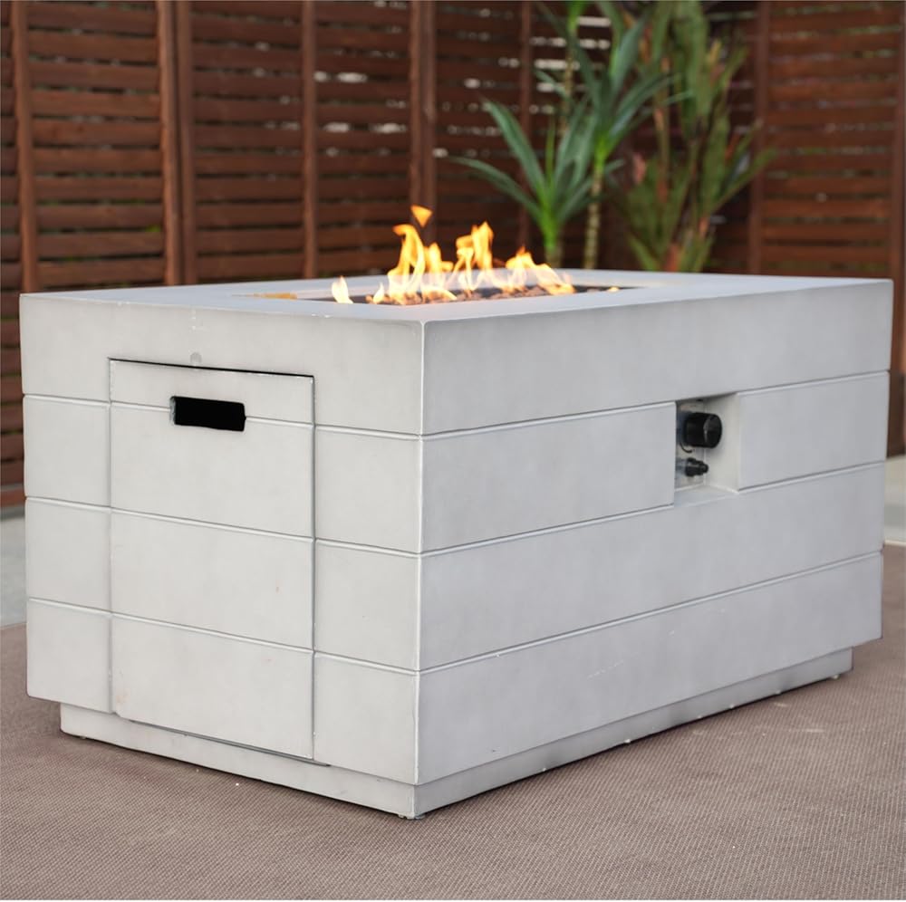 Contemporary Gray Aluminum Patio and Outdoor Rectangle Firepit Table