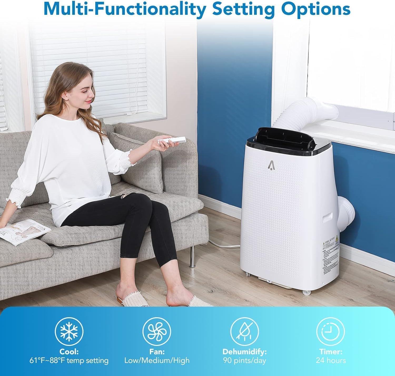 14000 BTU Portable Air Conditioners, 3-in-1 Cooling AC Unit w/Dehumidifier & Fan Mode for Rooms Up to 750 Sq. Ft, Remote Control, Sleep Mode, Low Noise,24H Timer, 3 Speed, Auto Swing for Home,Totel