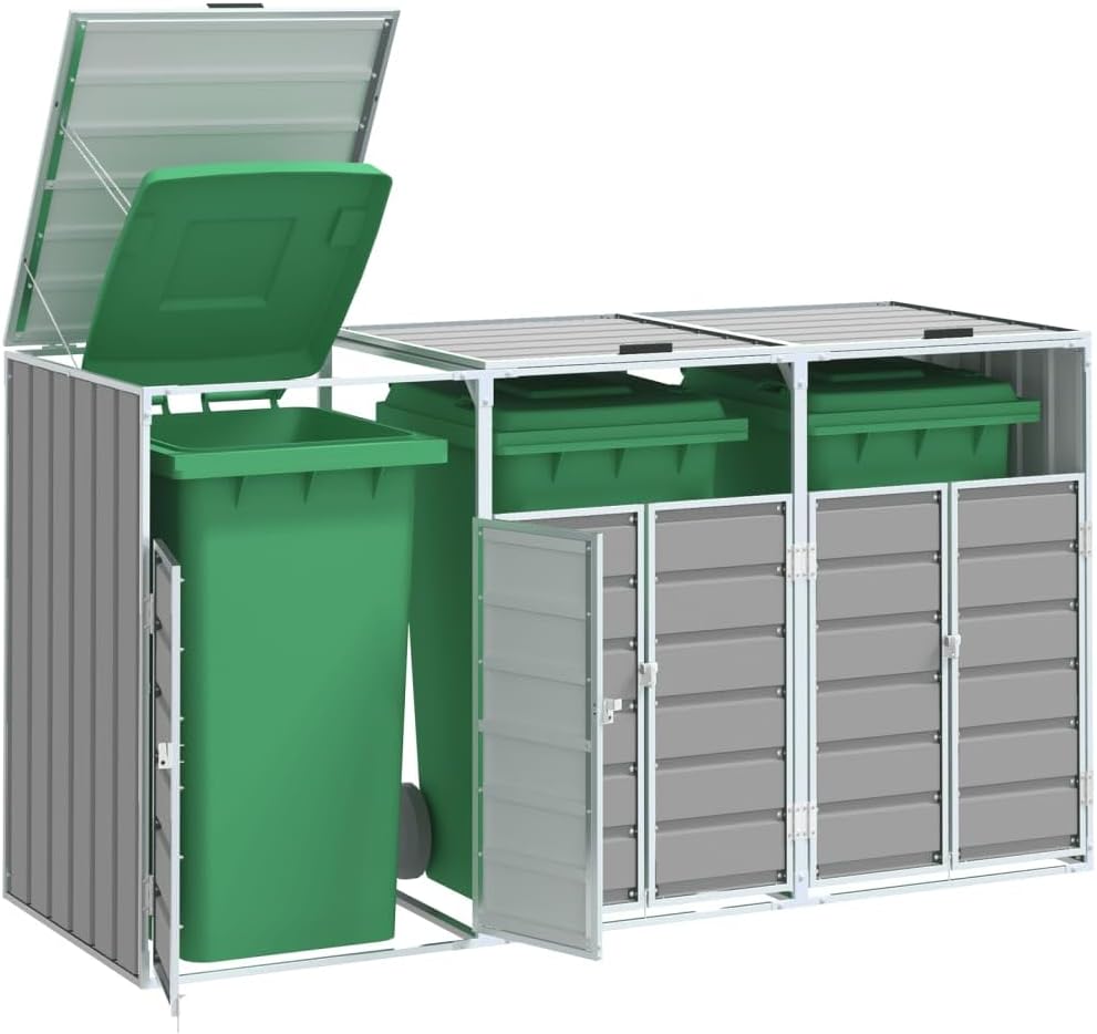 Steel Wheelie Bin Storage for Triple Bins Gray 85