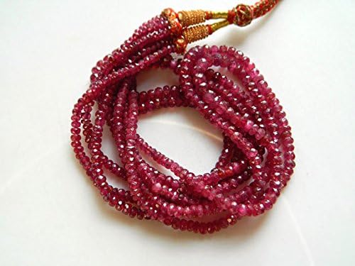 Multi Strand Ruby Necklace, Ruby Beads, Faceted Rondelles, Glass Filled Ruby, 4 Strands, 3.5mm To 5.5mm Beads, 16.5 Inch To 18.5 Inches