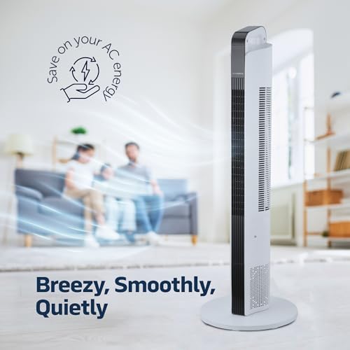 42” Oscillating Tower Fan, 3 Speed Portable Fan Tower With Remote Control, Quiet Operating Floor Fan for Bedroom with 7.5 Hr Auto Off Timer, Modern Design Room Cooling Fan For Home & Office