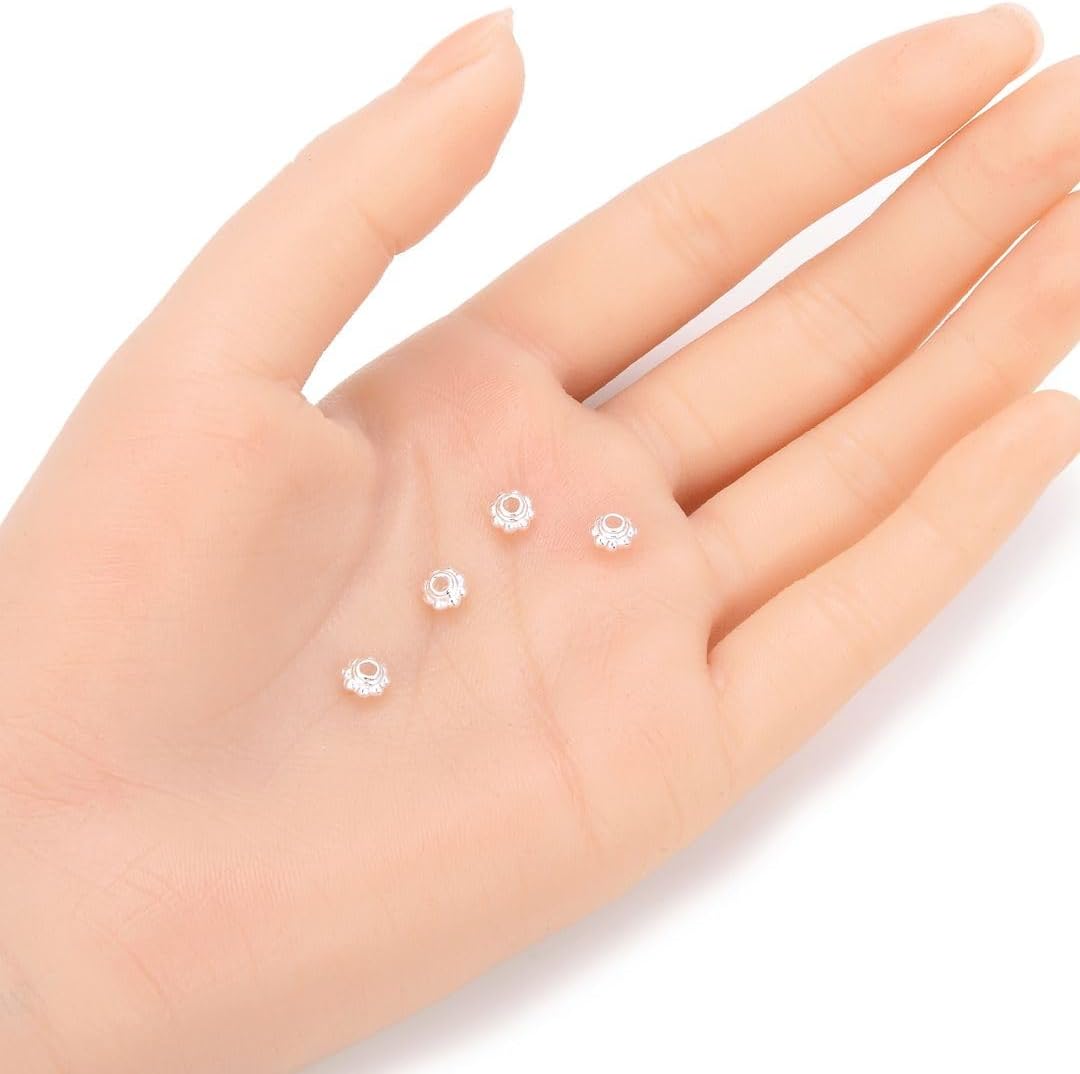 30pcs Adabele Authentic 925 Sterling Silver Hypoallergenic Daisy Flower Round Rondelle Loose Beads Spacer 5.5mm for DIY Craft Jewelry Making SS72