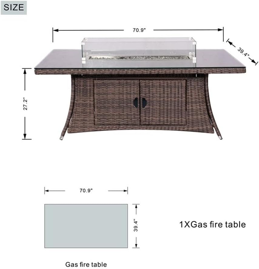 Direct Wicker Brown Aluminum Fire Pit Dining Table with Tempered Glass
