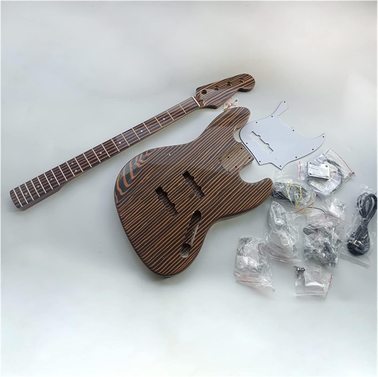 DIY Electric Guitar Kit 4 String Electric Bass Guitar Zebrawood Body and Zebrawood Neck and Fingerboard DIY Kit