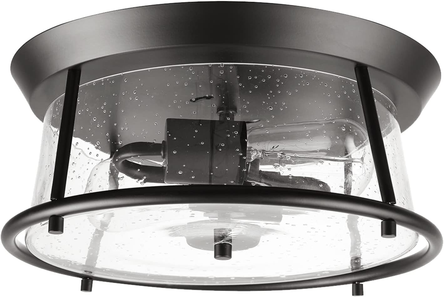 GLOBE Electric 60347 2-Light Flush Mount Ceiling Light, Bulbs Included, Dark Bronze, Seeded Glass Shade, Bedroom Lighting Fixtures Ceiling, Dining Room Fixture, Lighting for Hallway