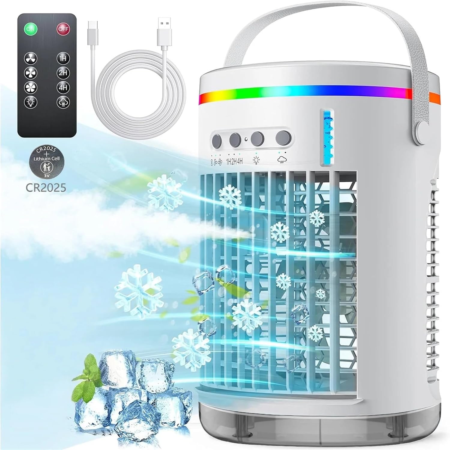 Portable Air Conditioner, Portable Air Cooler Cooling Fan Air Conditioner Fan With 7 Colors Light USB Powered,Desktop Fan for Home Outdoors