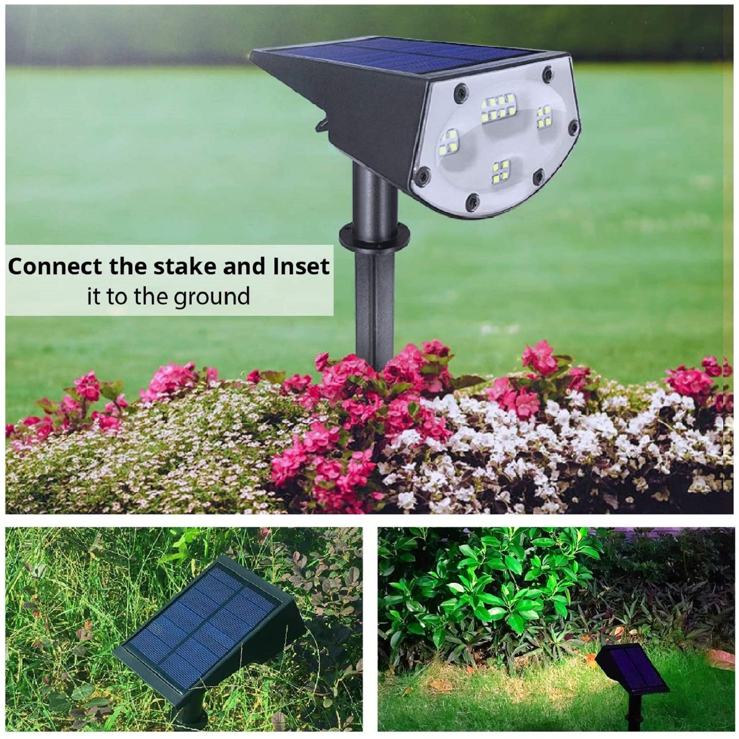 WBM Smart 20 Led Solar Landscape Spotlights, Ip65 Waterproof Solar Powered Wall Lights 2-in-1 Wireless Outdoor Solar Landscaping Light for Yard Garden Driveway Porch, 6 Pack