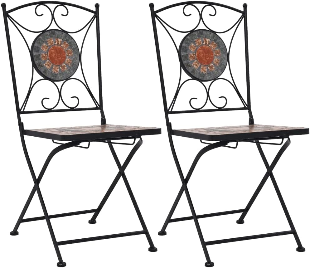 Mosaic Bistro Chairs 2 pcs Orange/Gray, for Relaxing with Friends or Enjoying The Outdoors. Outdoor Furniture, Outdoor Chairs