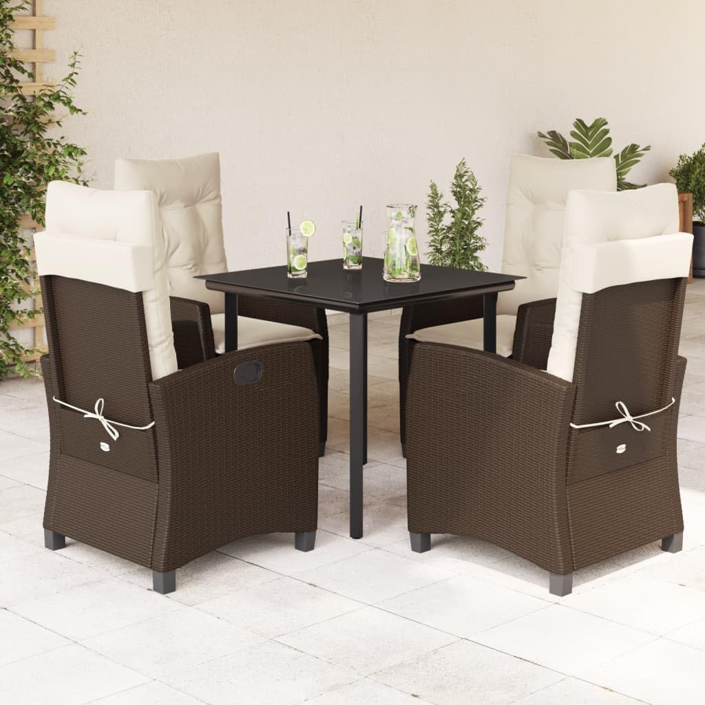 Furniture Sets 5 Piece Patio Dining Set with Cushions Brown Poly Rattan,Premium Garden Dining Set with Adjustable Backrest for Outdoor Relaxation Garden Conversation Sets