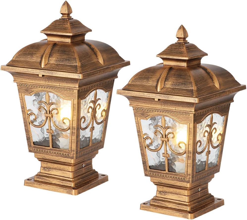 2 Pack Outdoor Post Light, Bronze Post Lamp Fixture, Antique Street Lights for Patio, Garden, Fence Lawn, Pathway, Driveway, Front/Back Door.