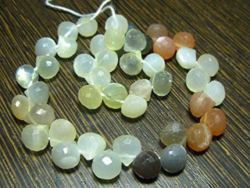 13 inch natural beads strand of 8mm faceted onion multi moonstone gemstone briolletes beads for DIY jewelry - necklace, bracelet, earring, ring.