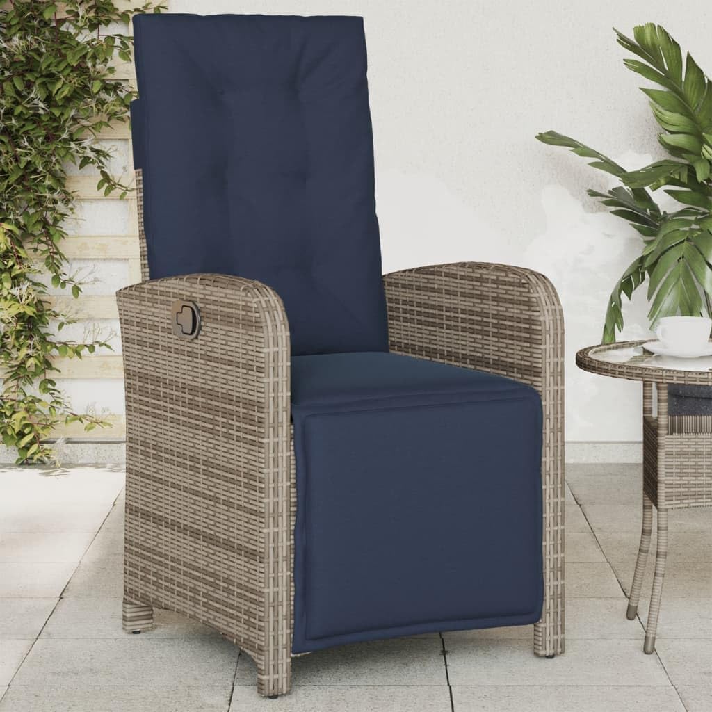 Reclining Patio Chair with Footrest Gray Poly Rattan,All Weather Reclining Patio Chair with UV Resistant Rattan & Comfortable Cushions Outdoor Furniture, Outdoor Chairs