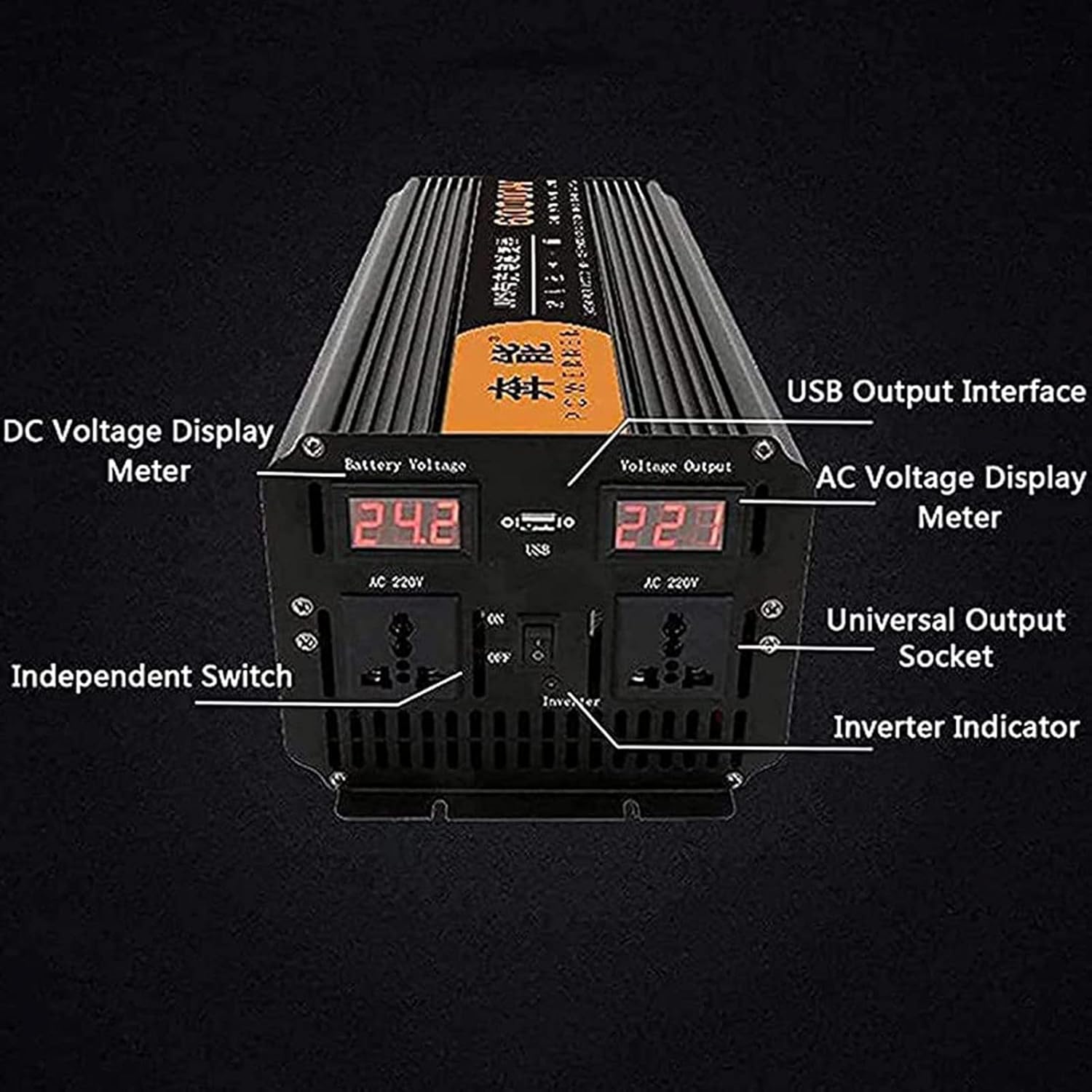 3200W 5000W Pure Sine Wave Power Inverter 12V/24V to 220V Car Truck Voltage Converter,Plug for Cigarette Lighter,USB Charging Port and Direct Connection to Car Battery,24V-8000W