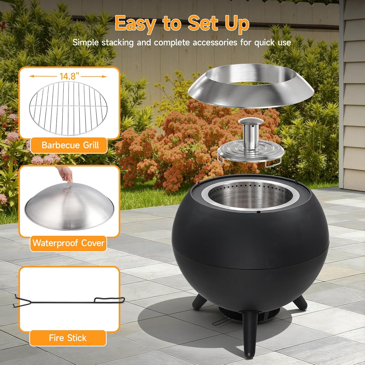 26 Inch Smokeless Firepit, Outdoor Smokeless Fire Pit with Grill, Waterproof Lid and Bag, 2 in 1 Fire Pits for Outside Wood Burning, Stainless Steel Potable Fire Pit for Bonfire, Camping, Picnic