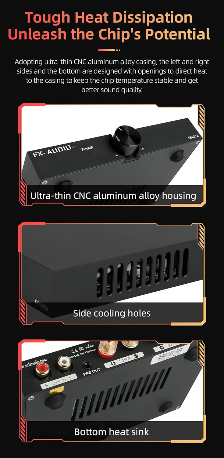 FX-Audio- FX1602A Stereo 2 Channel Amplifier Home Audio AMP TPA3255 Class D Power Amp for Home Theater System Passive Bookshelf Tower Speakers with 32V Power Supply