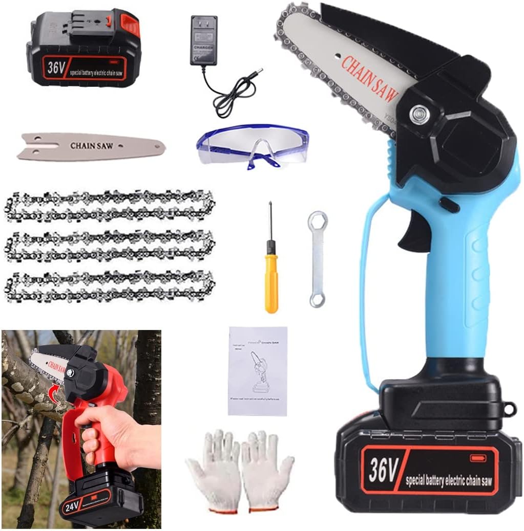 Mini Chainsaw,Chain Saws, Cordless Battery Power,4 Inch Electric Battery Powered Chainsaw Small,Portable One-Hand Handheld, 36V Rechargeable Operated for Tree Trimming, Branch and Wood Cutting