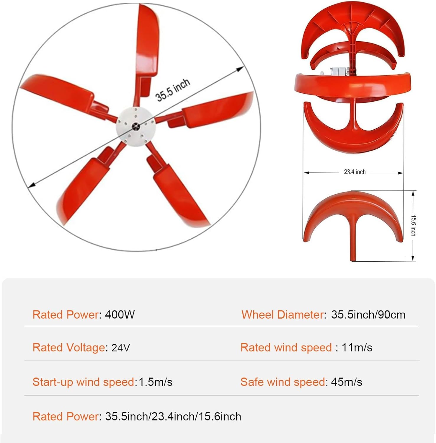 Wind Turbine Generator,Wind Turbine with Controller, Flange Plate | 5 Leaves1200W 12 V/24 V Household Windmill Generator for Farm Homes RV Boats