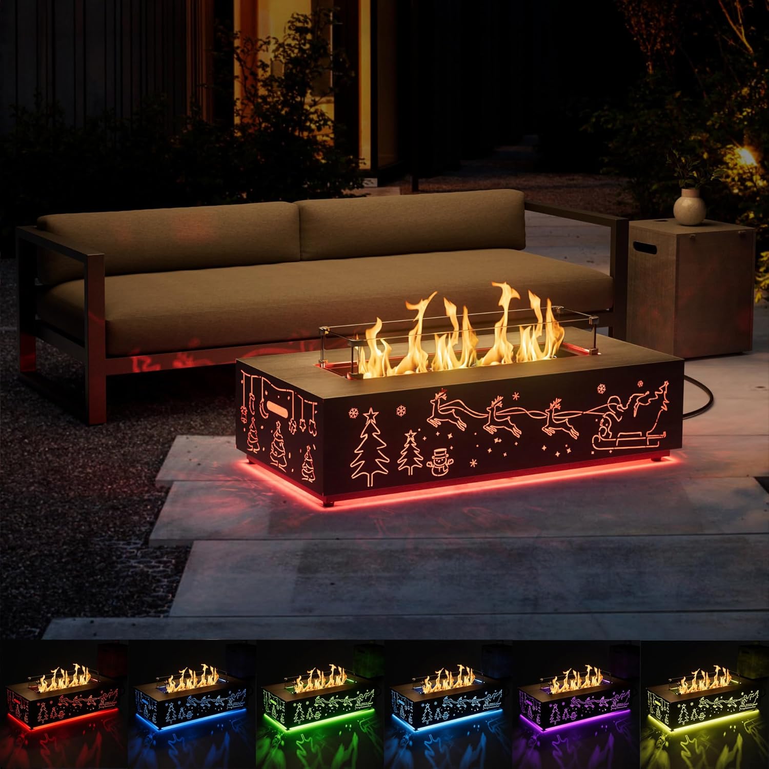 Outdoor Fire Pit Table with LED Light Propane Fire pits Outdoor Fireplaces 42″ Rectangular Firepit Table, 50,003 BTU Fire Table (Light Gray - RGB Light)