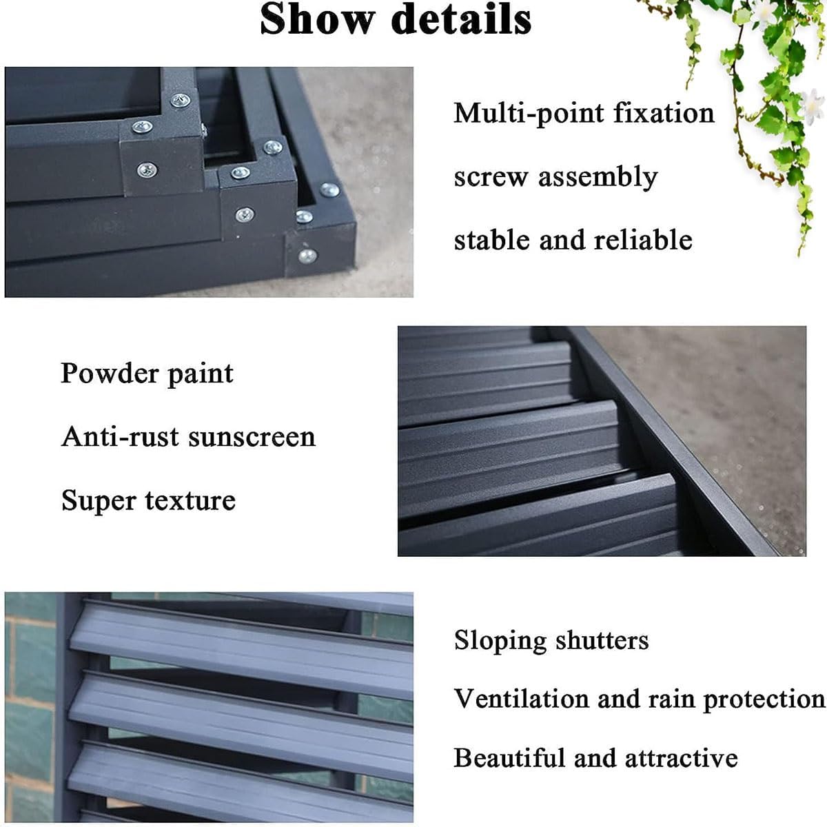 Air Conditioner Fence Screen Outdoor Flower Rack Aluminum Alloy Conditioning Cover For Outside Units Metal Plant Stand Privacy Screen 39.4*19.7*27.5/43.3*23.6*31.5in ( Color : Gray , Size : 110x60x80c