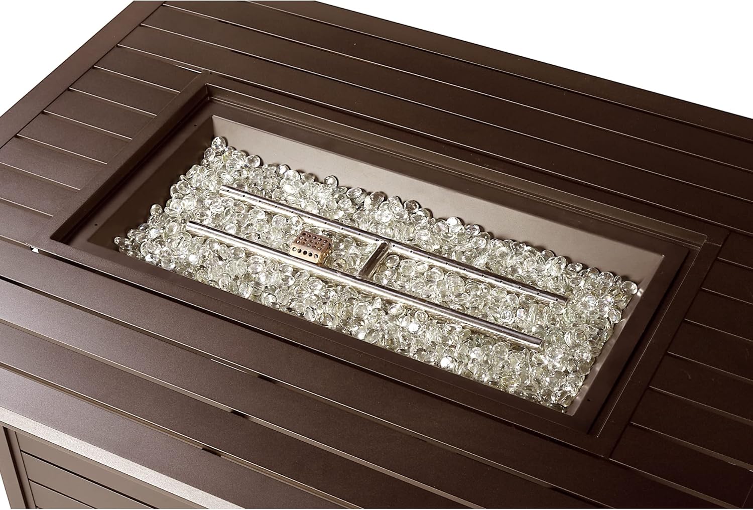 Rectangular 48 in. x 36 in. Aluminum Propane Fire Pit Table, Glass Beads, Two Covers, Lid, 57,000 BTUs in Brown Finish