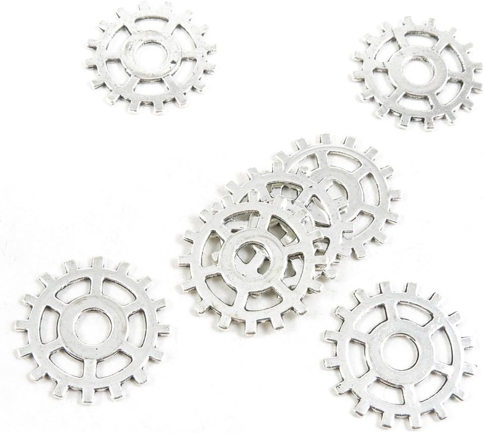 500 Pieces Antique Silver Tone Jewelry Making Charms Supply Wholesale T4CG3 Gear Gearwheel Cog Steampunk