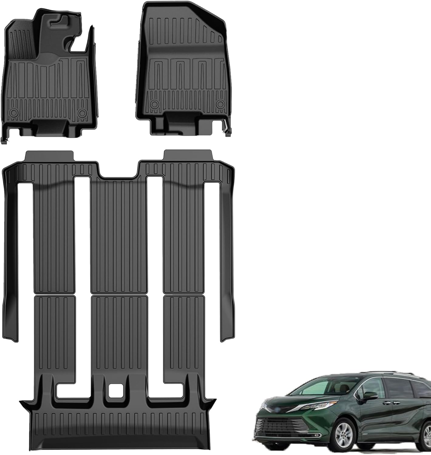 2021-2025 Sienna Floor Mats 7-Seat Compatible with Toyota Sienna (without Vacuum & Fridge Box) - Custom Fit TPE 3 Row Floor Liners - All Weather Floor Mats for Toyota Sienna Accessories 2021-2024 2025