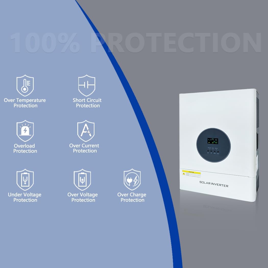 Y&H 5000W Solar Inverter DC 48V to AC 110V/220V Low-Frequency Hybrid Inverter, with 120A MPPT Controllers,Pure Sine Wave 15000W Surge Power, Solar & AC Dual Input, Off-Grid Home System