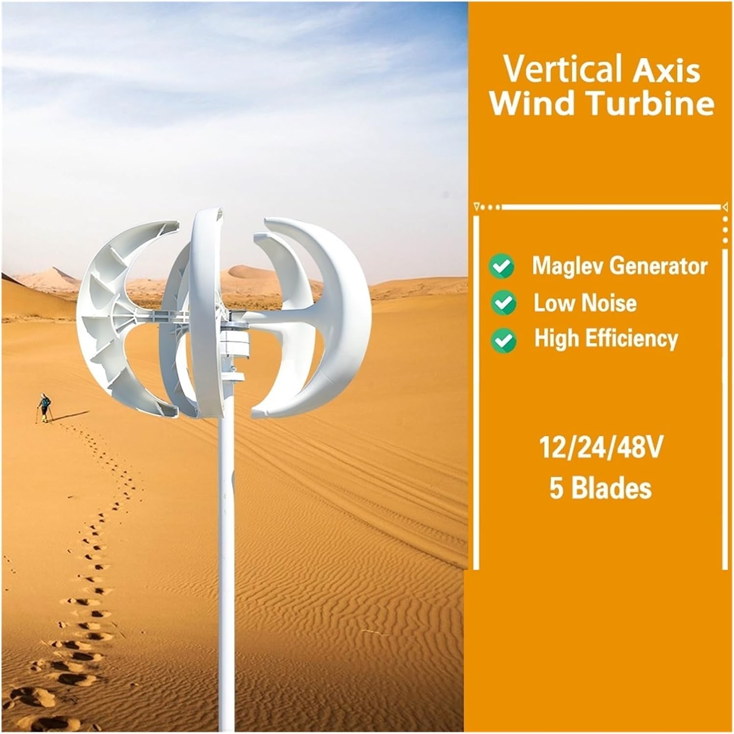 1000W 2000W 3000W Vertical Wind Turbine 12v 24V 48V Vertical Axis Wind Generator Small Windmill Low Starting Speed for Home(White,48V_2000W)