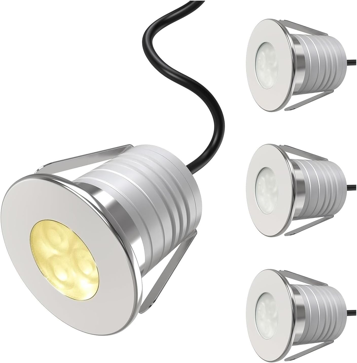 4PCS Underwater Pool Lights - 3W Recessed Underwater Light, Low Voltage Buried Lamp, IP68 Waterproof Fountain Spotlight, for Stream Waterfall Landscape(Warm White,3W(12V))