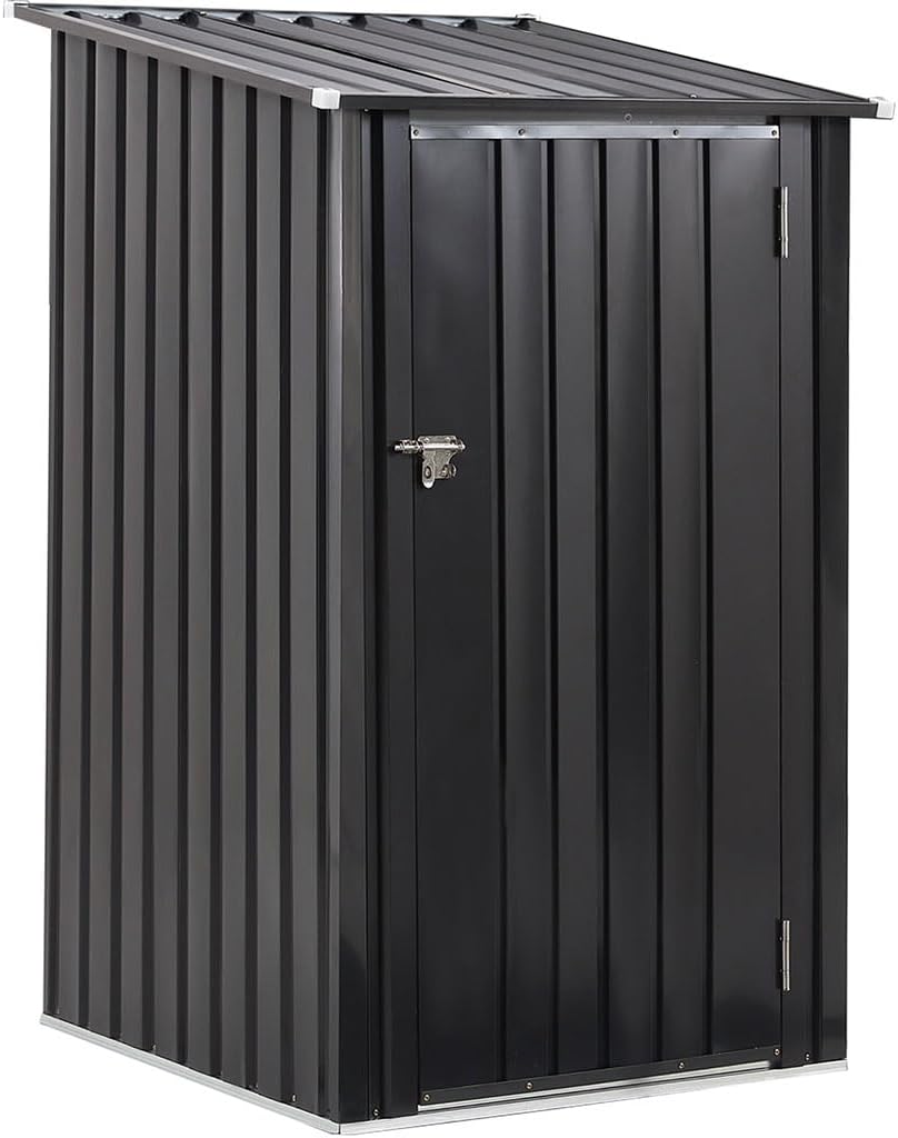 3×3 FT Outdoor Storage Shed with Lockable Door, Small Metal Garden Tool Shed with Sloping Roof, Multifunctional Weather-Resistant Steel Storage House for Backyard, Patio, Lawn