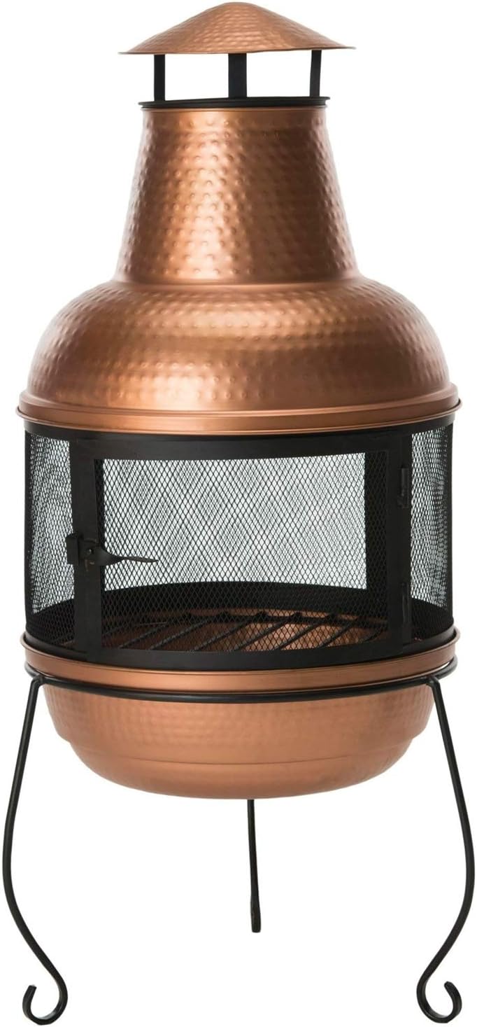 Generic Hammered Copper and Iron Chiminea Fire Pit with Stand