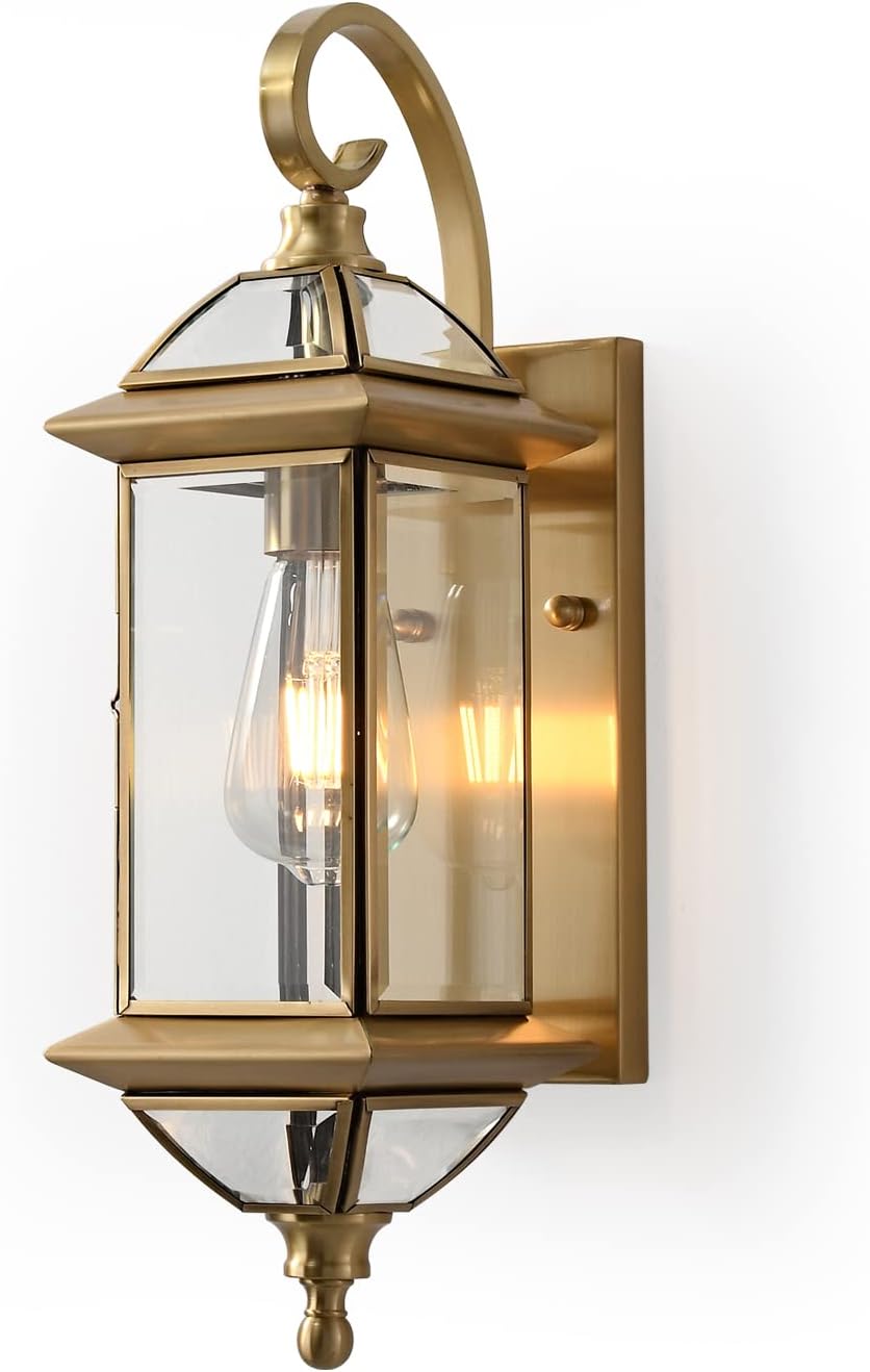 Milaii Outdoor Wall Light with Clear Glass Waterproof Exterior Light Fixtures Oil Rubbed Brass 18.5 inch Copper Wall Mount Lights for for Patio Garage Front Porch (Bulb not Included)