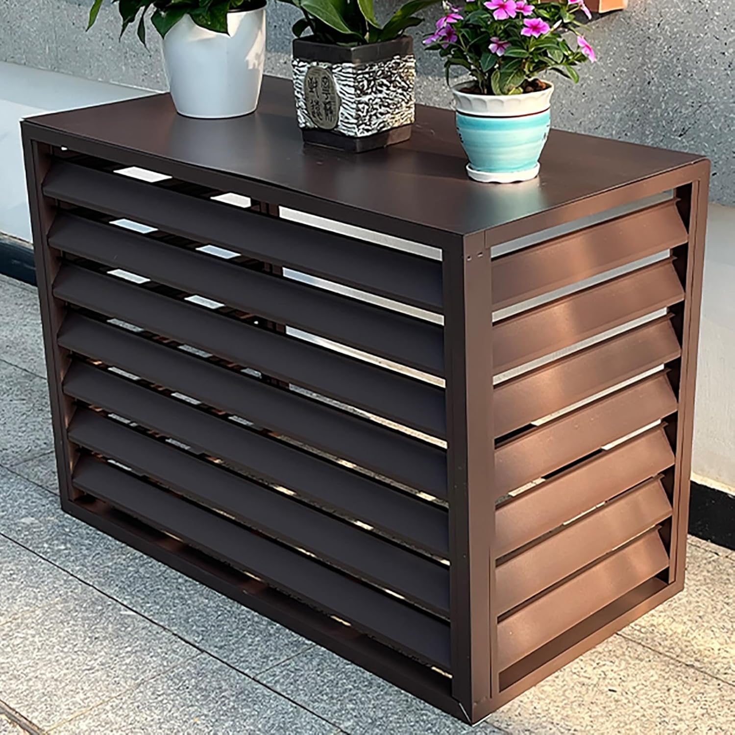 Outdoor Privacy Screen Air Conditioner Cover for Outside Units, Aluminum All Weather Protective Cover, Outdoor AC Unit Cover Trash Can Enclosure Free Standing Flower Stand Garden F