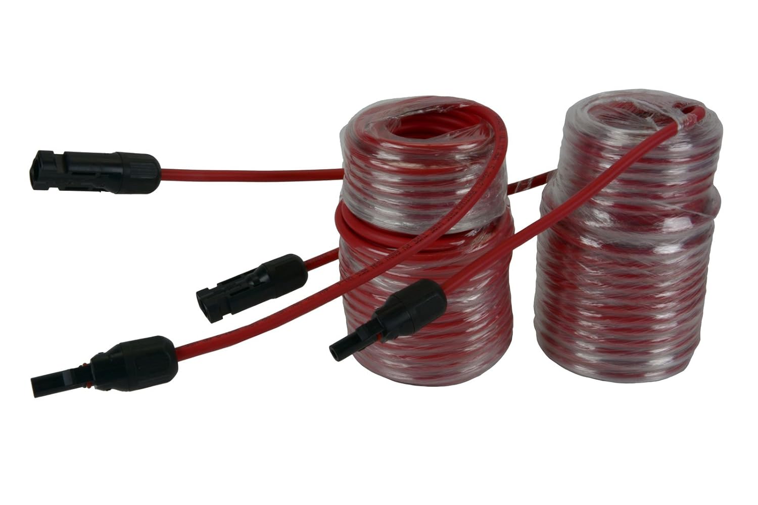 TEMCo 50ft 10 AWG Red Solar Panel Extension Cable with M-F Solar Connector Ends Qty:2