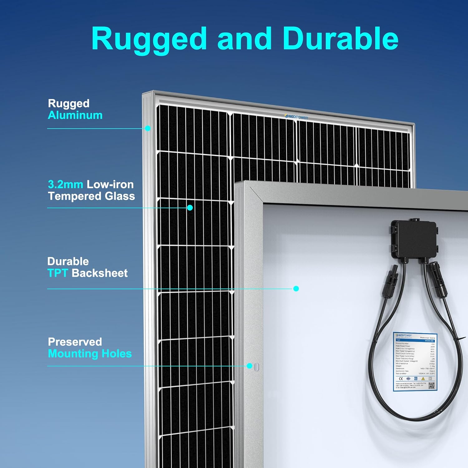 ACOPOWER Solar Panel 400W 24V, Monocrystalline High-Efficiency PV Module Power Charger for RV Caravan Marine Camper Rooftop Farm Battery and Off Grid(2 * 200W)
