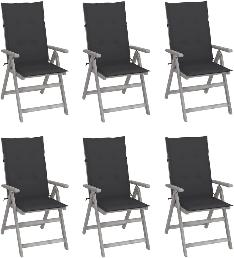 Patio Reclining Chairs 6 pcs with Cushions Solid Acacia Wood,Adjustable Reclining Patio Chairs with Cushions Gray Acacia Wood Set of 6 Outdoor Furniture, Outdoor Chairs