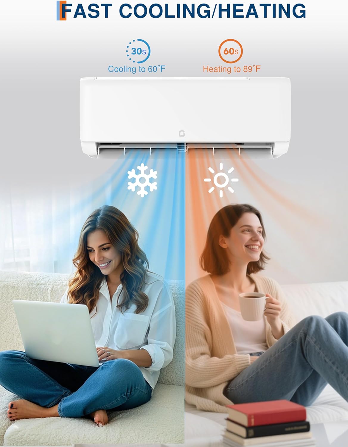 24000 Btu Mini Split AC Heating System, Wifi Enabled Mini Split Air Conditioner with 19 SEER2 Inverter, Heat Pump, 208-230V for Rooms Up to 1500 Sq. Ft, White