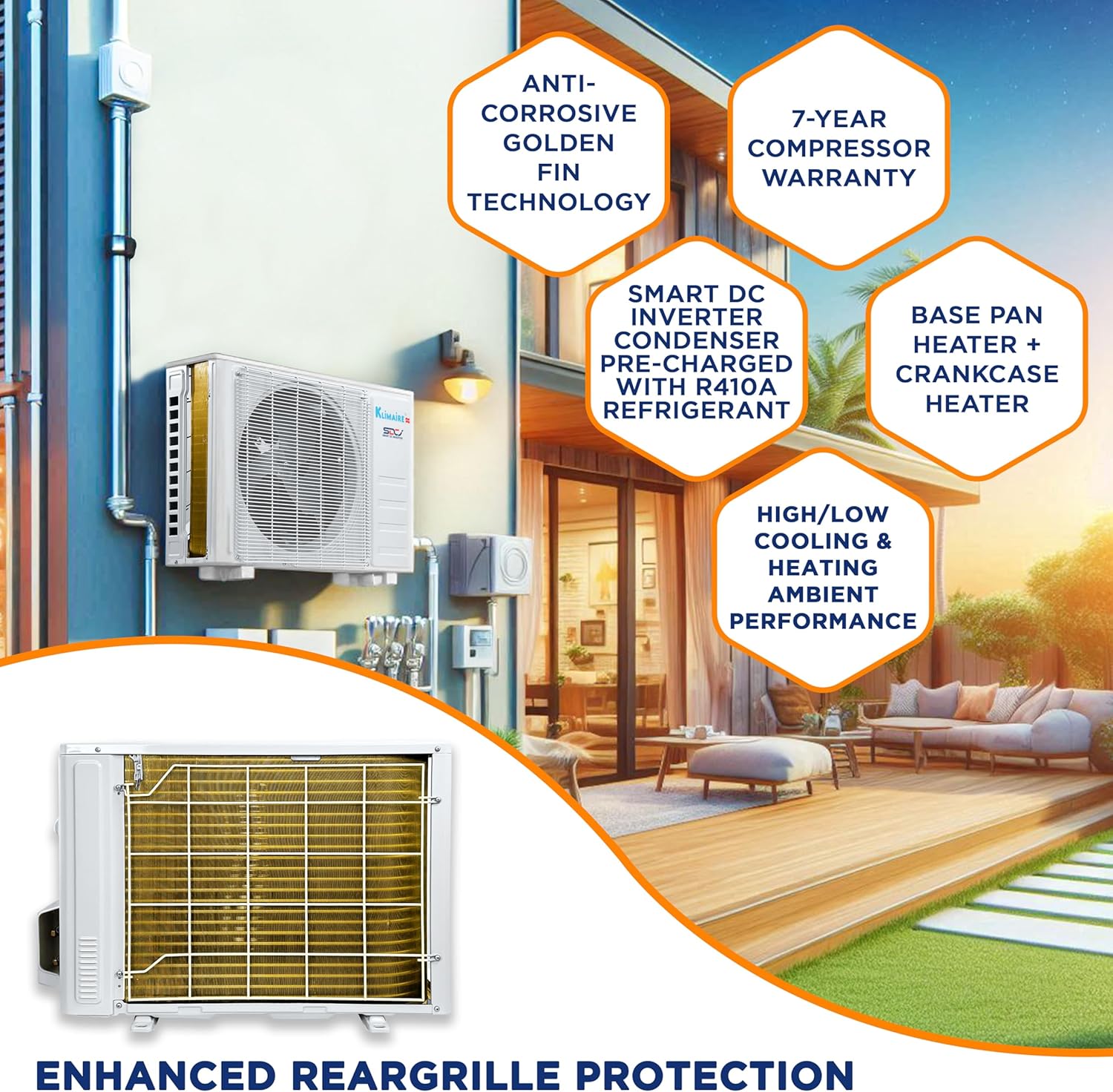 Klimaire 12,000 BTU 23 SEER2 Wall Mounted Ductless Mini Split Inverter A/C Heat Pump System w/ 16’ Installation Kit & Wall Mounting Bracket 230V