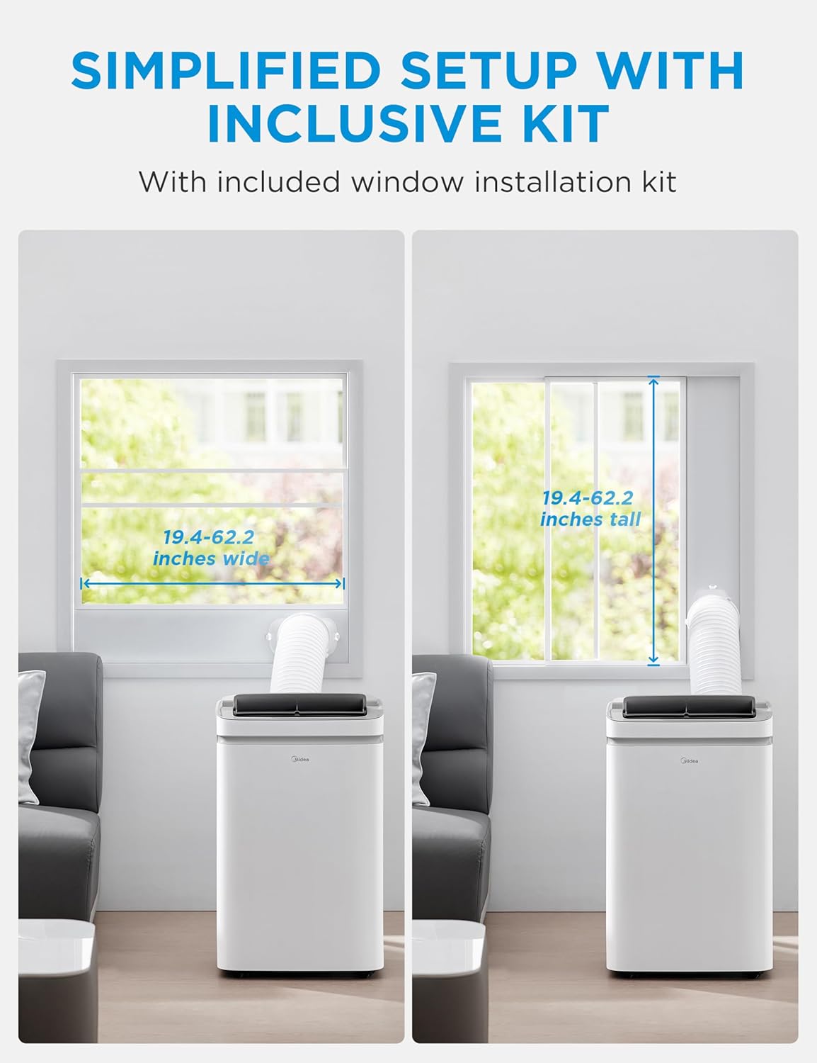 Midea 14,000 BTU ASHRAE (10,000 BTU SACC) Portable Air Conditioner, Cools up to 450 Sq.Ft., with Dehumidifier & Fan mode, Control with Remote, Amazon Alexa & Google Assistant, Easy-to-use and Install