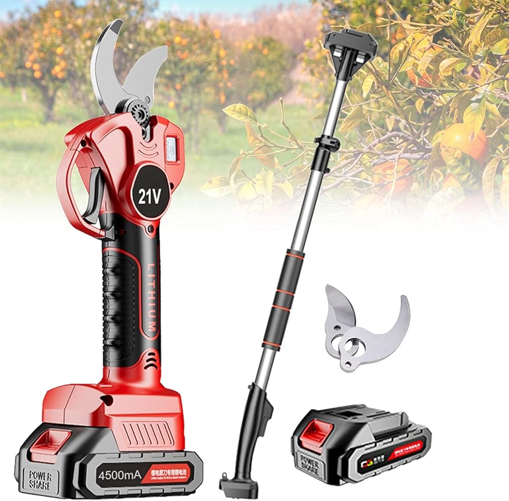 Cordless Pruning Shears with 2.1m High Reach Extension Pole,Professional Electric Orchard Pruner Tree Branch Trimmers,MAX 35MM Cutting Diameter
