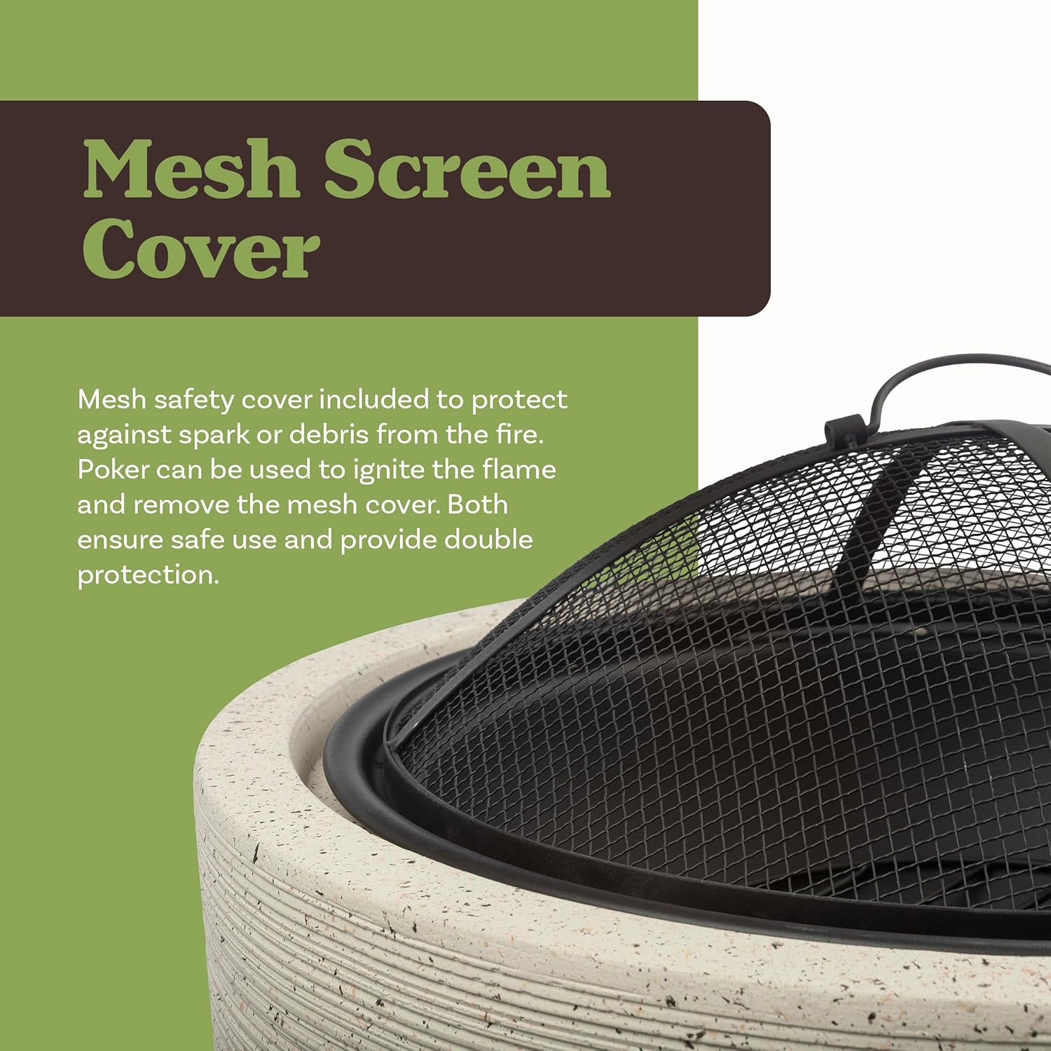 Outdoor Fire Pit - 21” Round Faux Concrete Firepit - Wood Burning Fire Pit with Poker, Screen, Cover - Wood Fire Pits for Outside Patio by Pure Garden