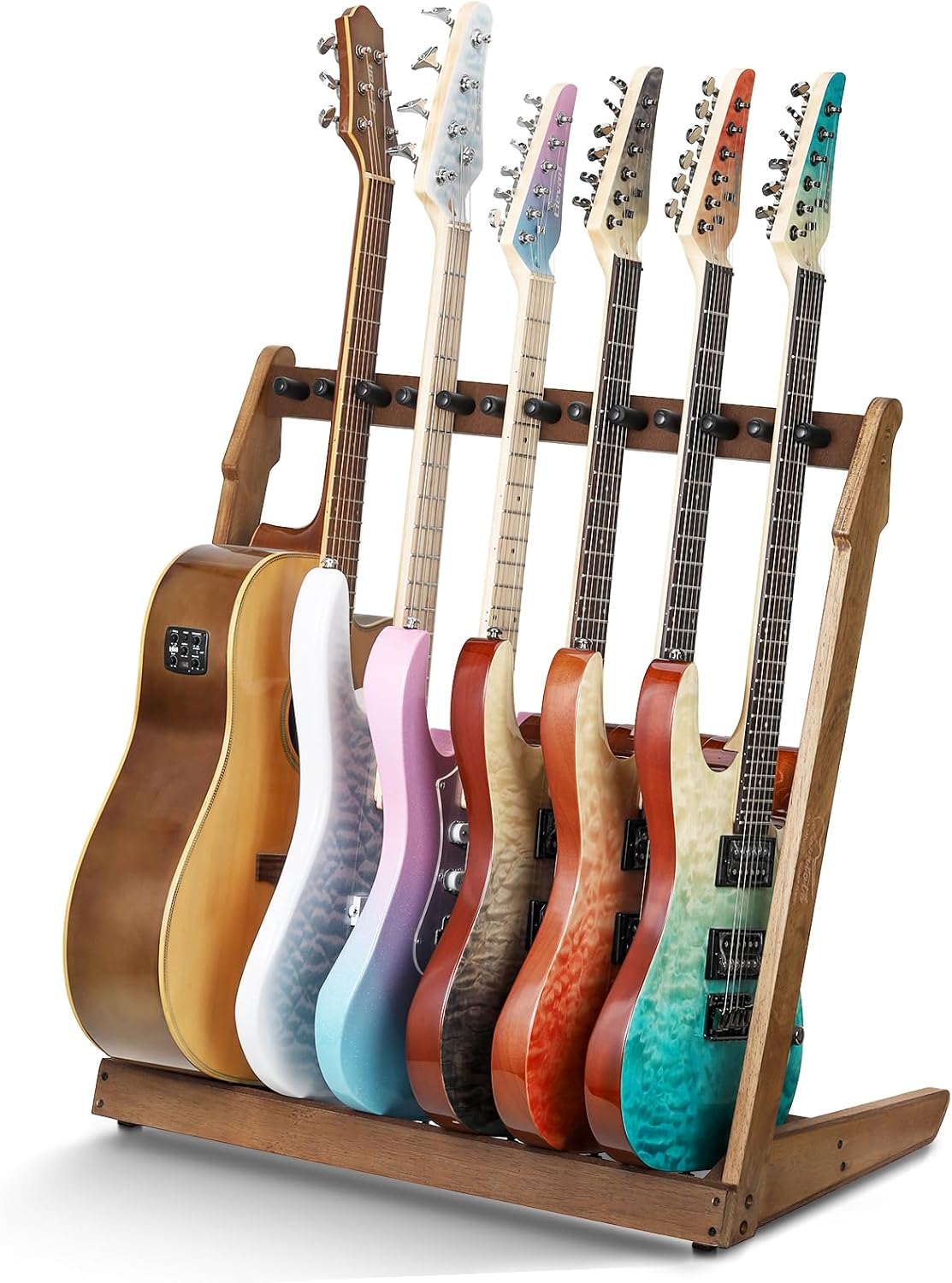 Guitar Stand for Multiple Guitars,Multi Wood Guitar Rack for 4 Acoustic Guitar, 6 Electric or Bass,18mm-thick wooden plank